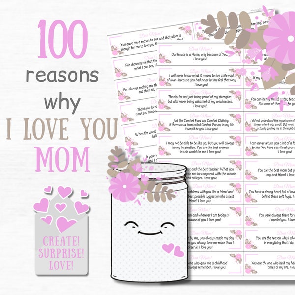 100 Reasons I Love Mom Gifts for Mom from Daughter Thank You Notes for Mom in a Jar Mother Daughter Gift DIY Sentimental Gifts for Mom