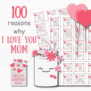 100 Reasons I Love Mom Gifts for Mom from Daughter Thank You Notes for Mom in a Jar Mother Daughter Gift DIY Thoughtful Gifts for Mom