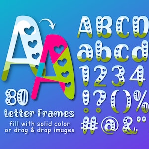 Letras de amor com rabiscos Canva, molduras, fonte de rabiscos de bolhas de coração, modelo Canva editável, letras preenchíveis, molduras personalizadas, alfabeto de rabiscos