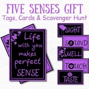 5 Senses Gift Tags Adult Scavenger Hunt Jogo de Pistas para Casais | Caça ao Tesouro para Marido | A vida com você faz a perfeição SENSE Love Cards