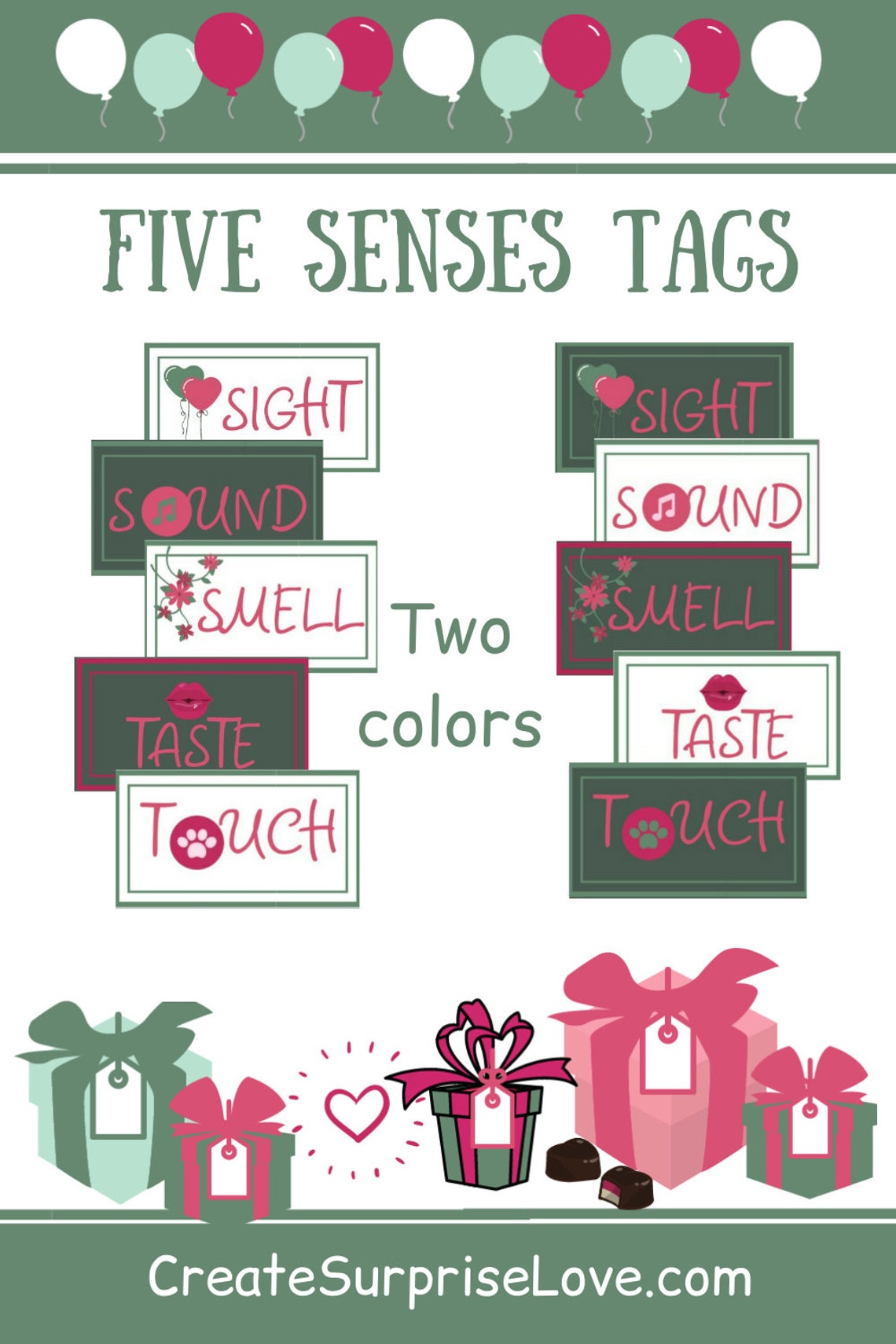 5 Senses Gift Tags Printable Labels Boyfriend Care Package for Etsy UK