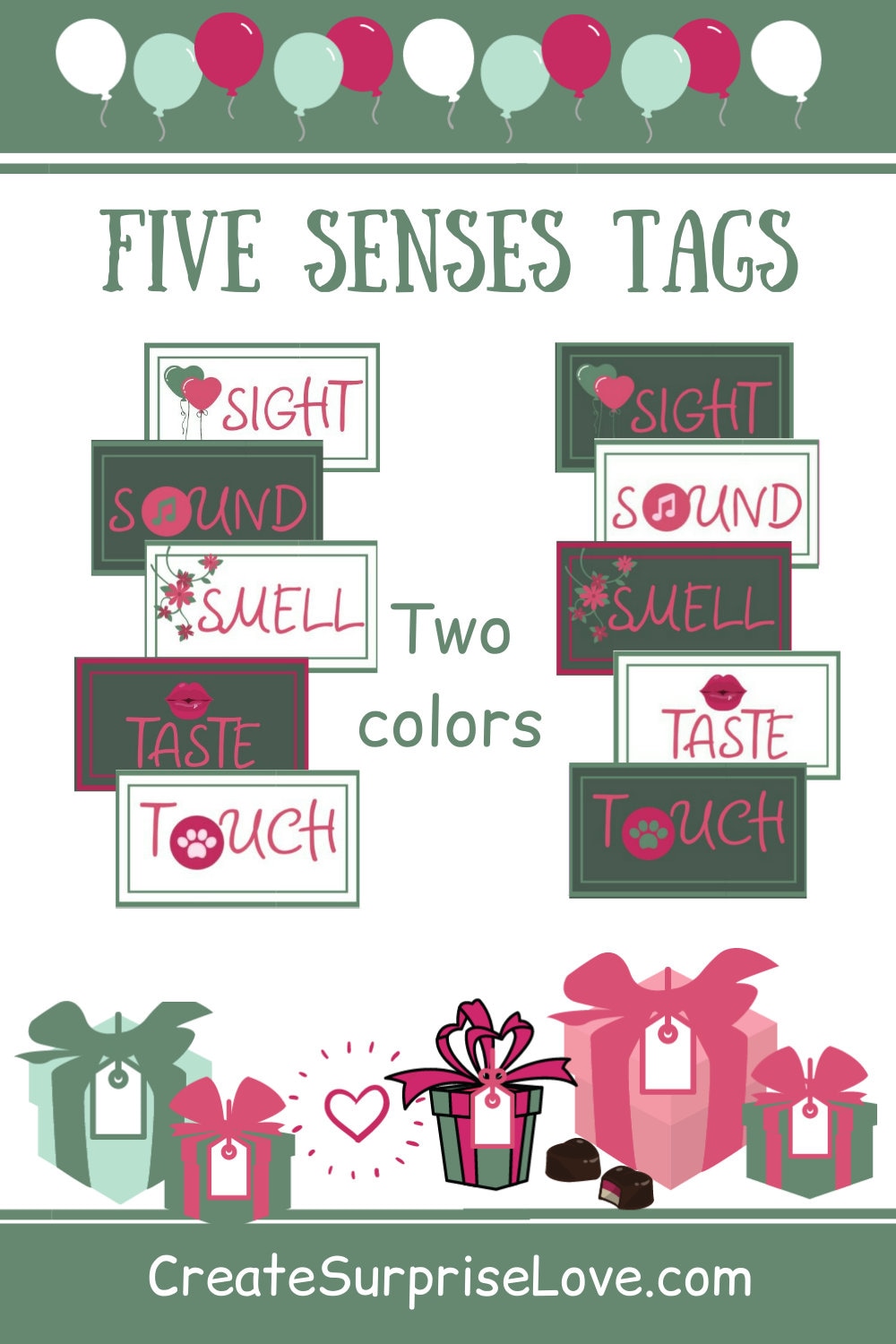5 Senses Gift Tags Printable Labels Boyfriend Care Package For | Etsy