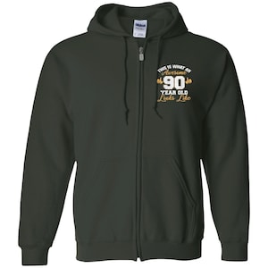 So sieht ein fantastischer 90-jähriger Hoodie aus | 90. Geburtstag Geschenkidee | Happy 90 Year Zip Up Kapuzen Sweatshirt Langarm