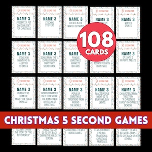 Weihnachten 5 Sekunden Spiel 108 Karten | Weihnachts-Trivia | Weihnachts-Party-Spiel | Druckbares Weihnachtsspiel | Weihnachtsspiel Erwachsene Familie Kinder