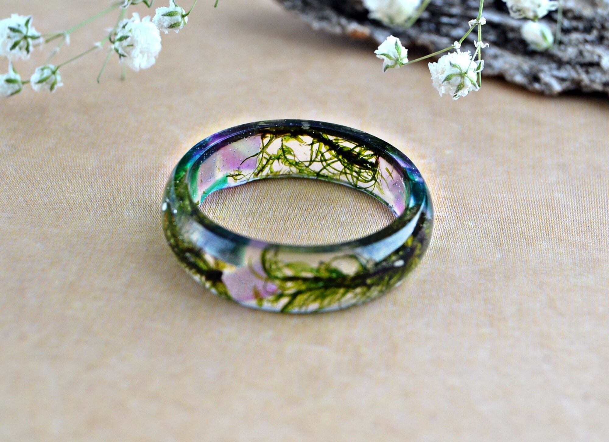 Epoxy ring with moss Resin rings for women Terrarium ring Etsy