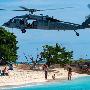 UH-60 Blackhawk Helicopter Dry Tortugas Beach Landing Photography Print.