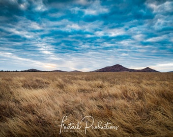 Nature Photography Print - Landscape Picture of Oklahoma Prairie in the Wichita Mountains. A Farmhouse Wall Art Decor/Rustic Fine Art.