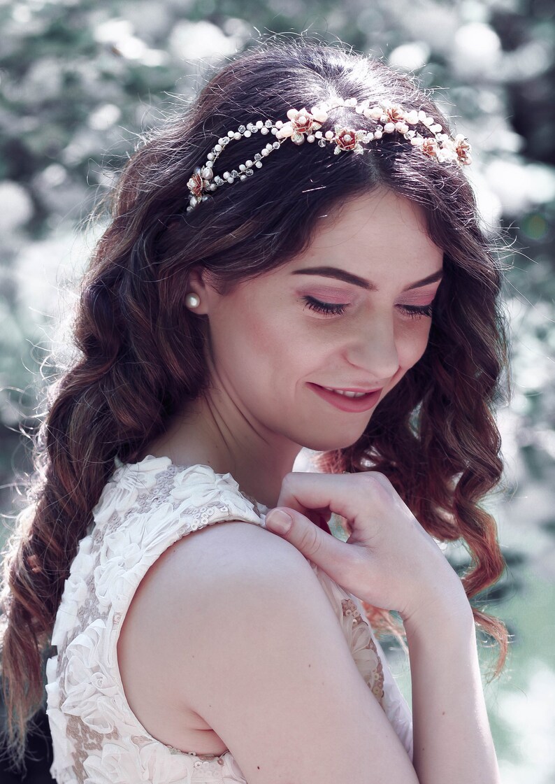 Gold colour crown Floral Crown Wedding Tiara Luxury Tiara Flowers and Pearls