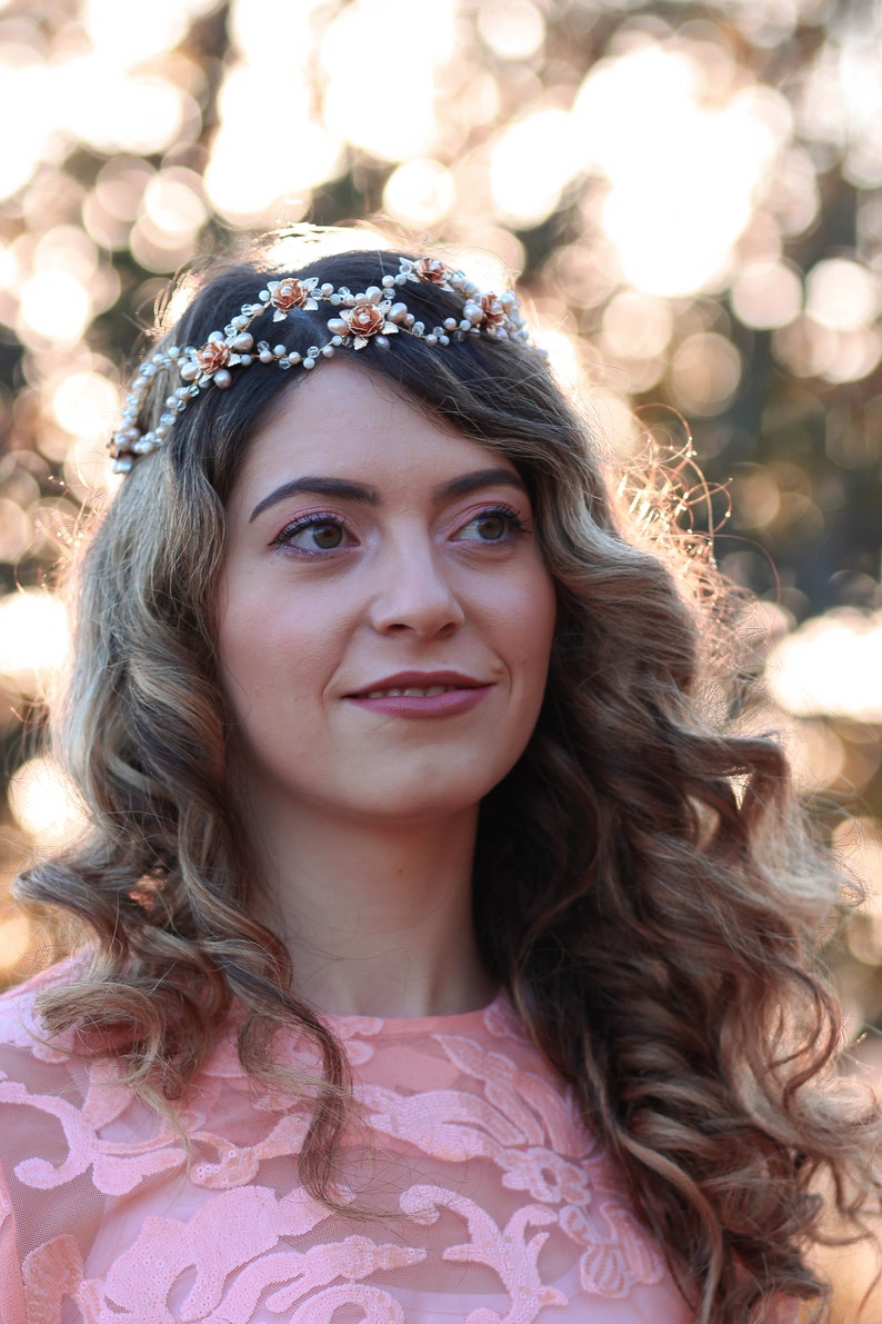 Gold colour crown Floral Crown Wedding Tiara Luxury Tiara Flowers and Pearls