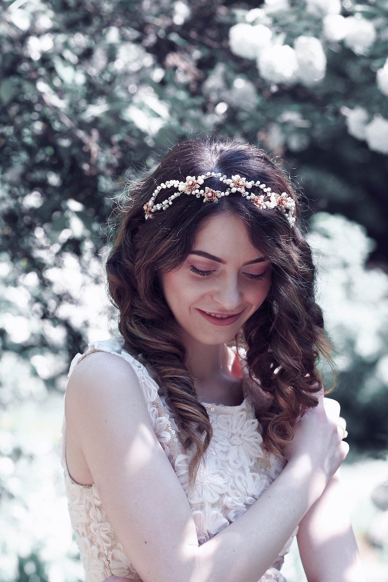 Gold colour crown Floral Crown Wedding Tiara Luxury Tiara Flowers and Pearls