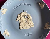 Wedgwood blue jasperware Christmas Plate 1996, Annunciation, Wedgwood Jasperware, jasperware plate, Wedgwood Christmas plate