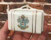 Vintage souvenir china, crested China, crested ware miniature suitcase for Brighton by Coronet Ware