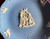 Wedgwood blue jasperware Christmas Plate 2001, Christmas Joy, Wedgwood Jasperware, jasperware plate, Wedgwood Christmas plate