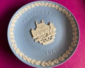 Wedgwood blue jasperware Christmas Plate 1988, Old Observatory Greenwich, Wedgwood Jasperware, jasperware plate, Wedgwood Christmas plate