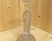 Stunning frosted glass Art Deco jesus candlestick, sowerby, lalique style, religious collectable, christian gift