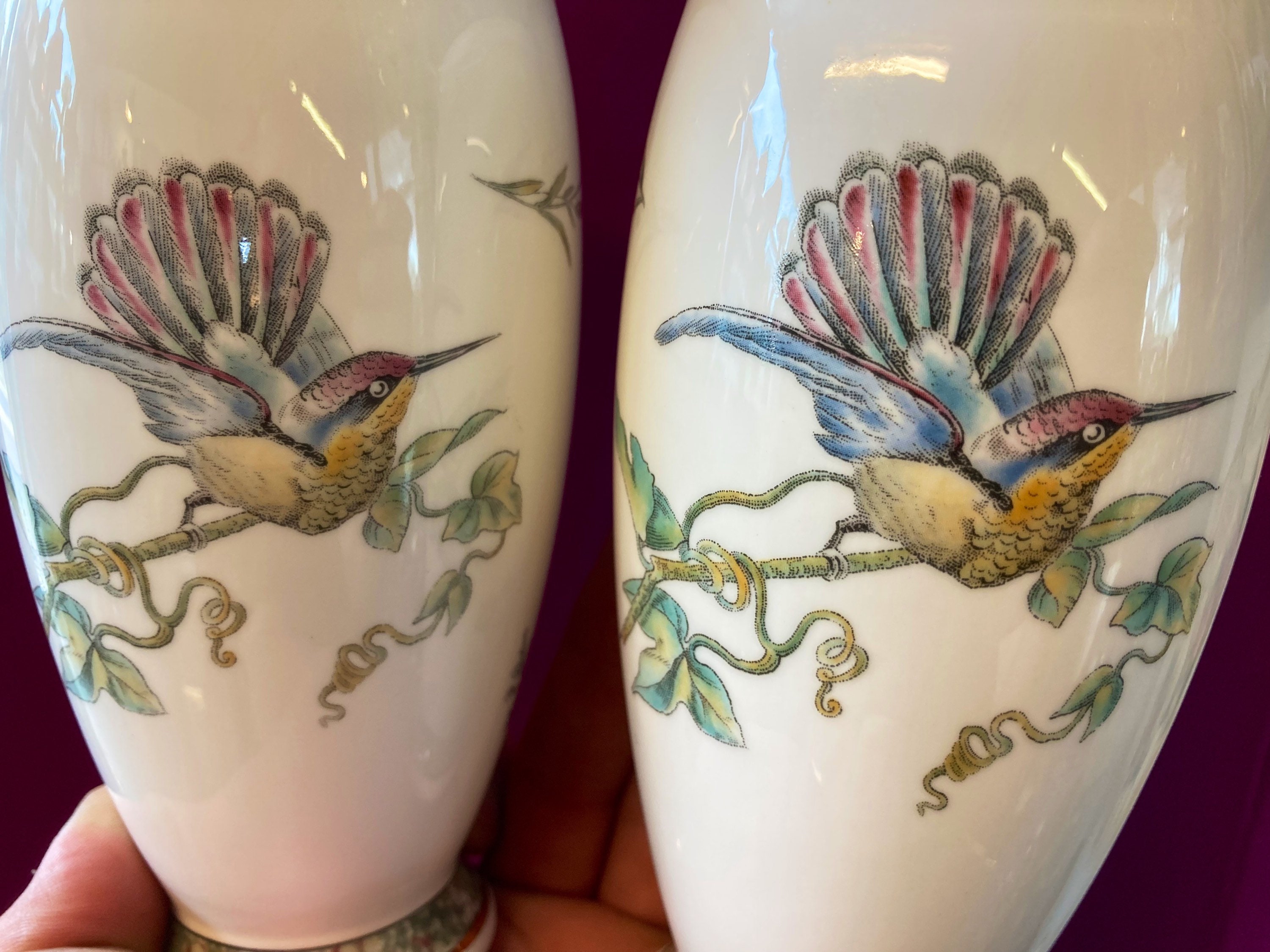 A Pair of Wedgwood Hummingbird Vases Hummingbird Etsy