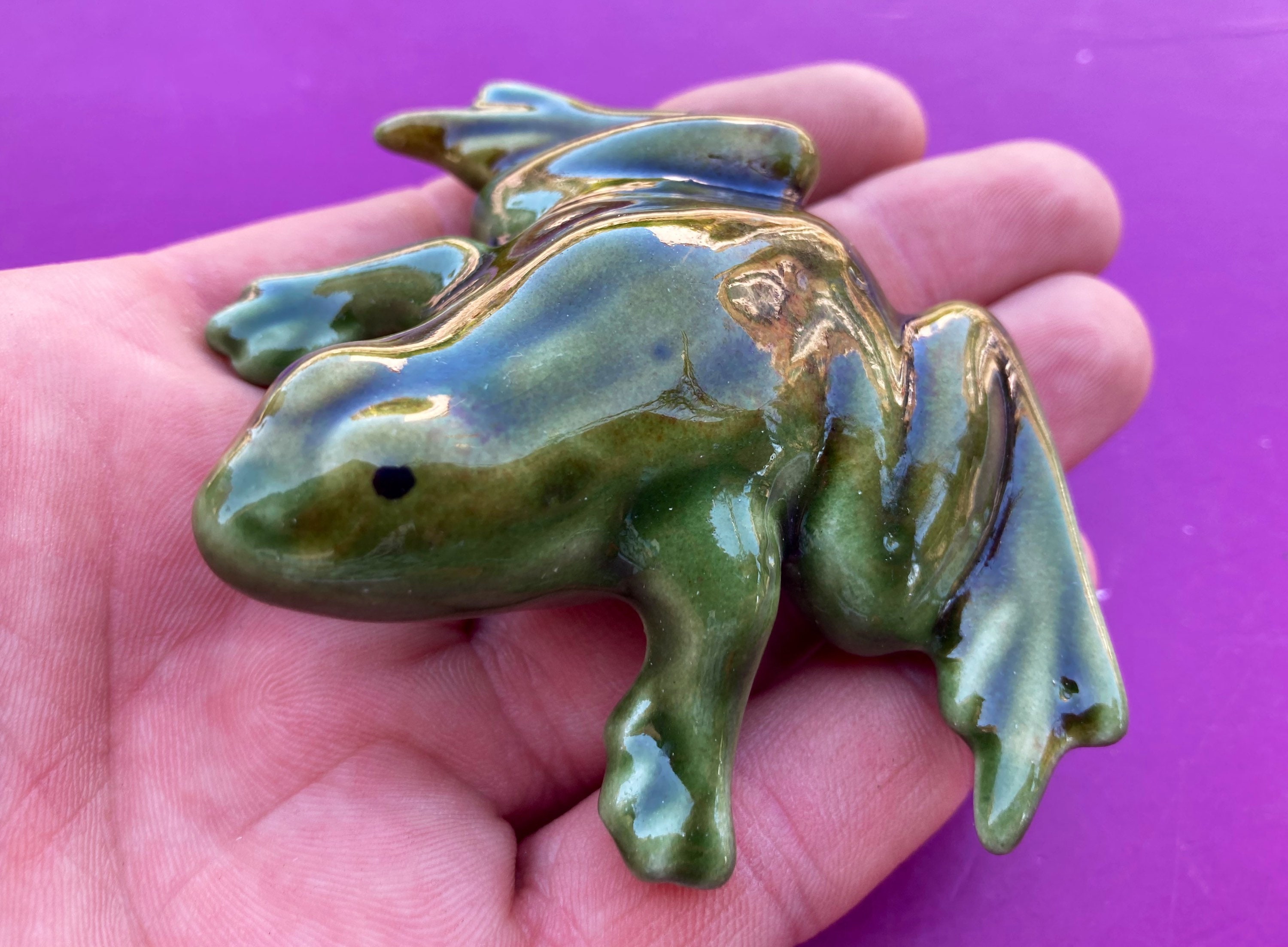 Vintage majolica pottery frog figurine frog collectable Etsy