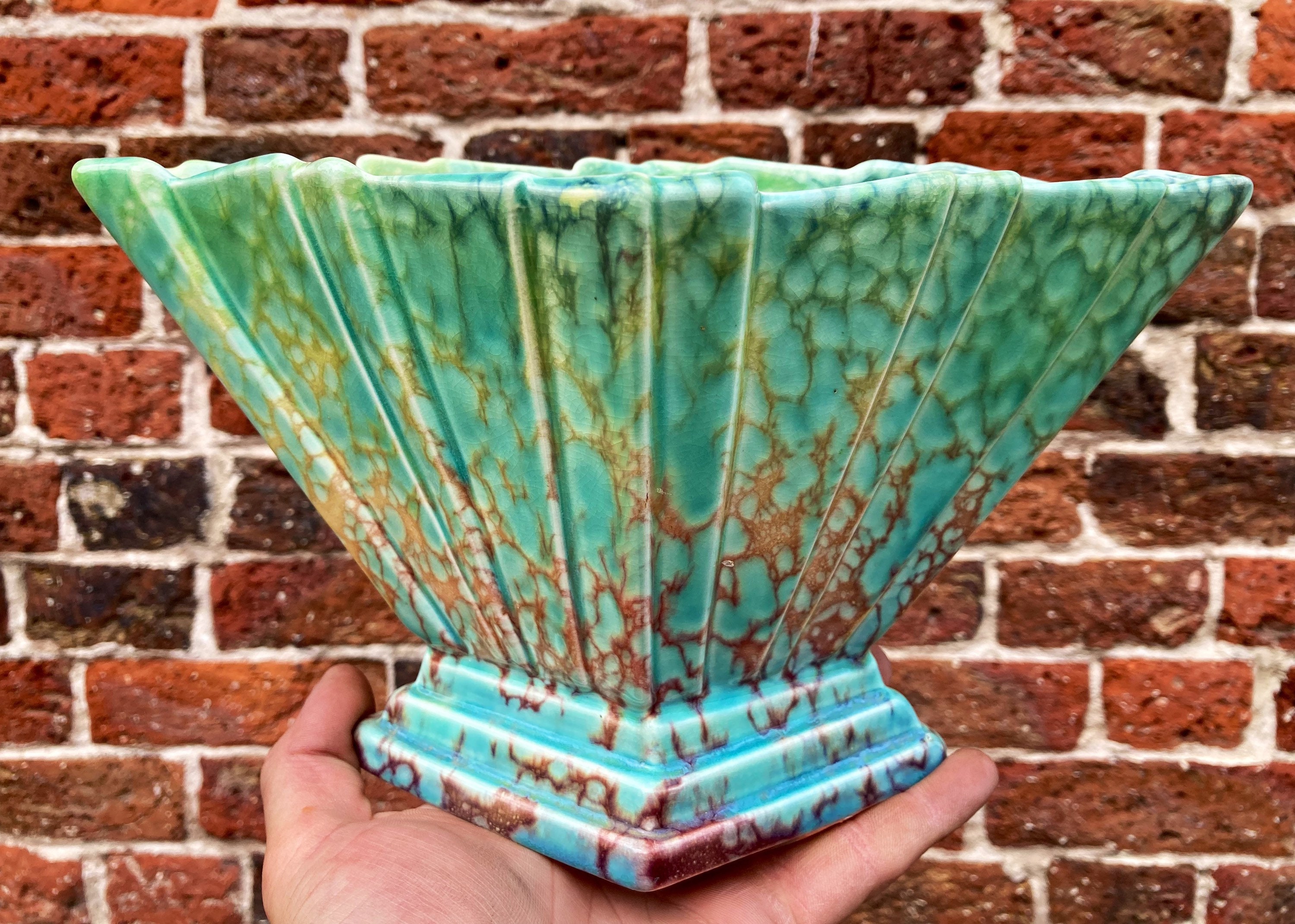 A striking english Art Deco mantle vase in a fan shape Art Etsy