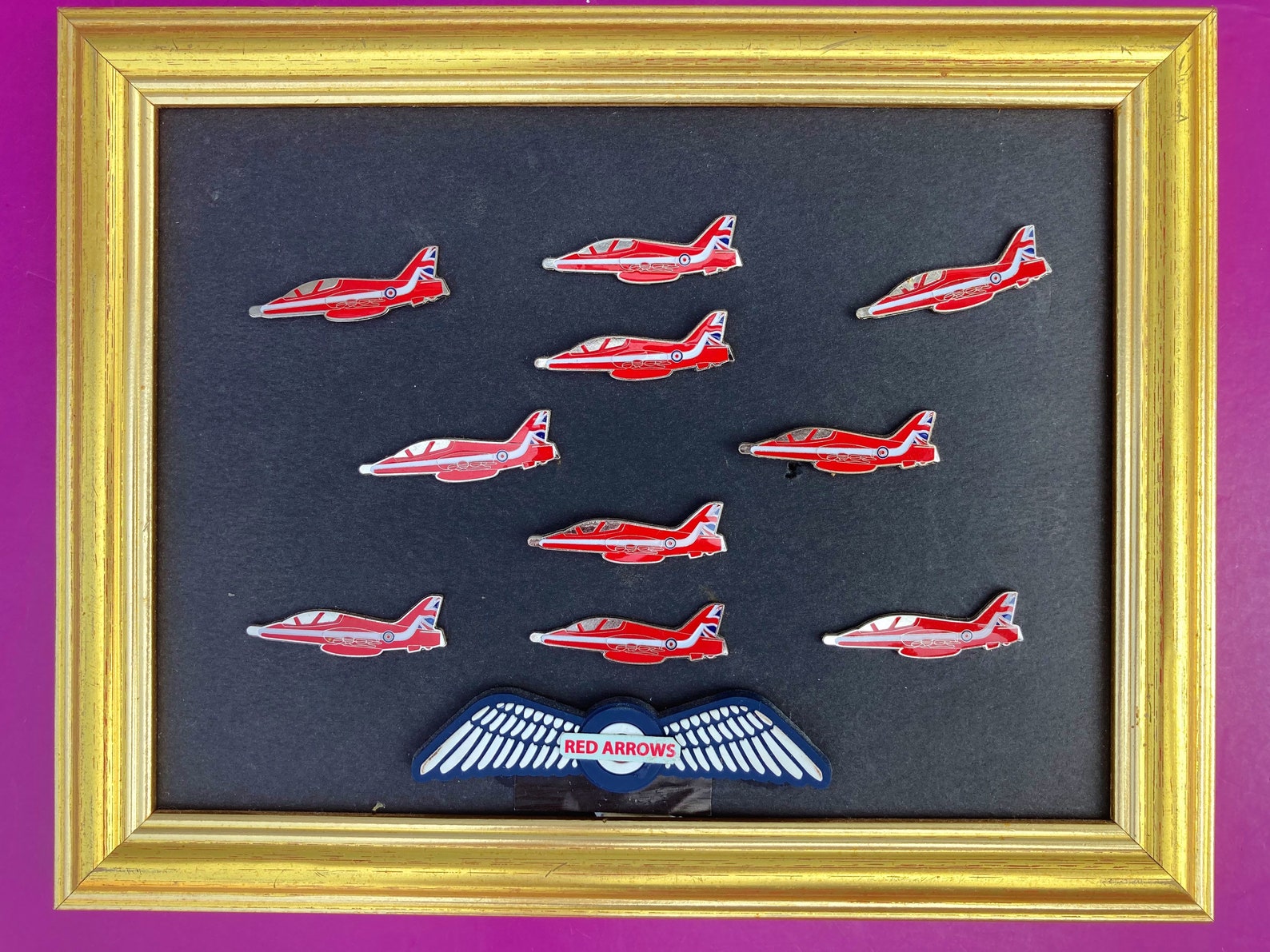 Vintage pin badge display board for the Red Arrows with Etsy