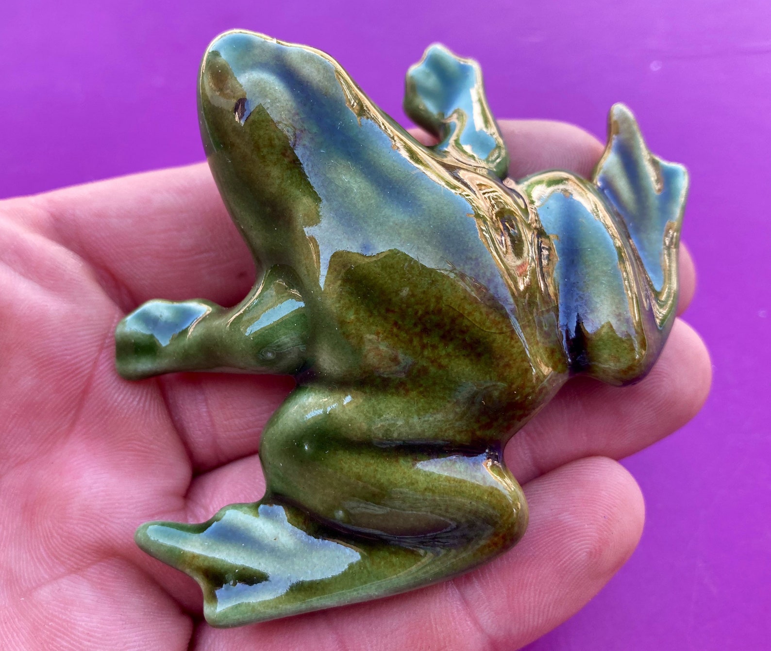Vintage majolica pottery frog figurine frog collectable Etsy