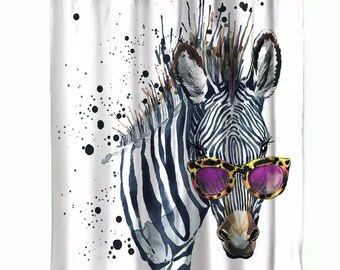 Details about / Couple Zebra Watercolor Art Animal Polyester Fabric Shower Curtain Bath Mat Hook