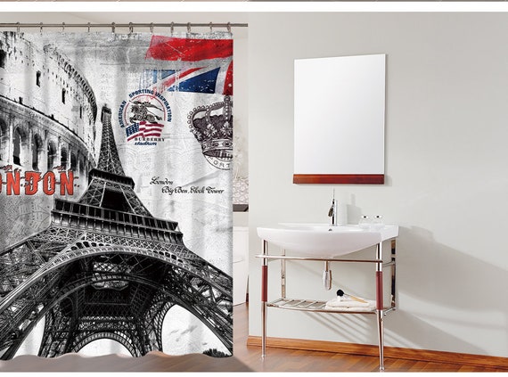 Eiffel Tower Shower Curtain Eiffel Bathroom Curtain Bathroom Etsy
