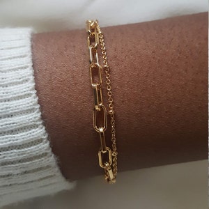 Delicate chunky gold chain bracelet,paperclip gold link bracelet,Dainty gold box chain bracelet,Handmade gift for Eid, Gift for Mom image 1