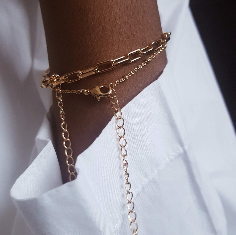 Delicate chunky gold chain bracelet,paperclip gold link bracelet,Dainty gold box chain bracelet,Handmade gift for Eid, Gift for Mom image 4