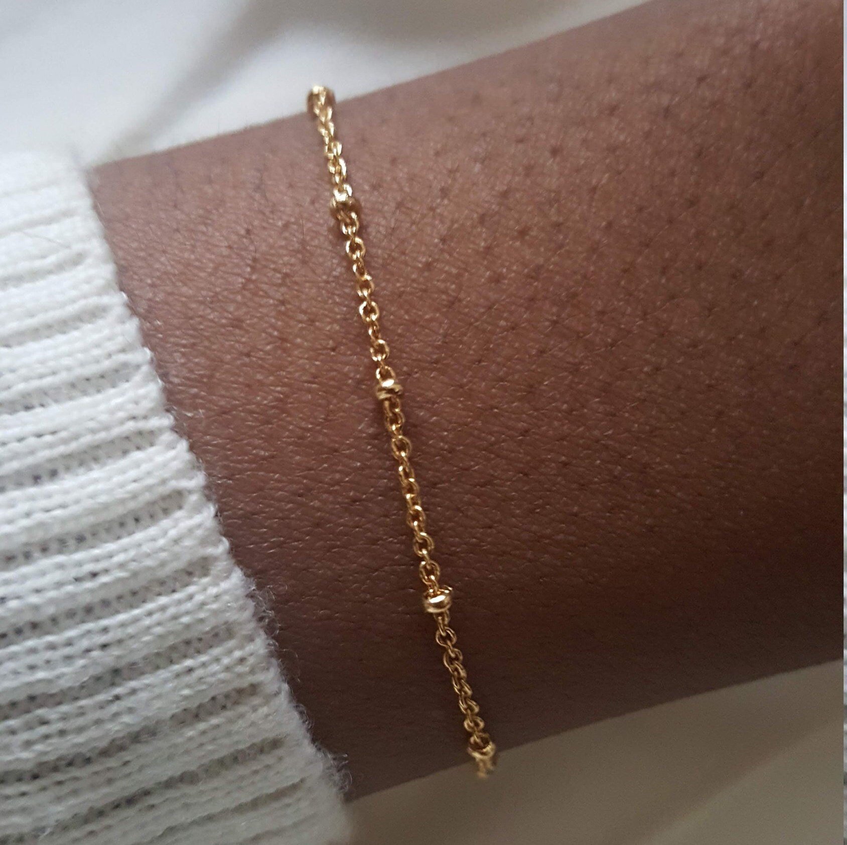 Gold Beaded Chain Bracelet,delicate Gold Chain Bracelet for Women,gold ...