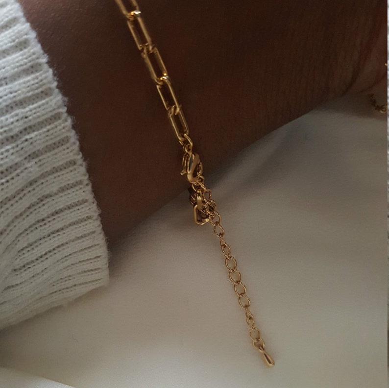 Delicate chunky gold chain bracelet,paperclip gold link bracelet,Dainty gold box chain bracelet,Handmade gift for Eid, Gift for Mom image 2