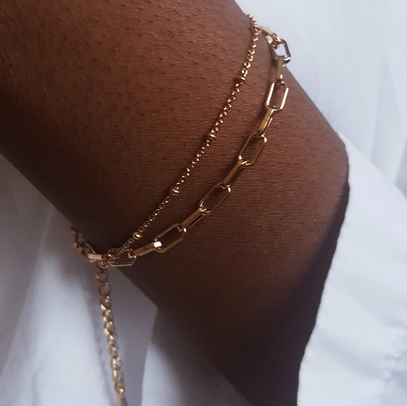 Delicate chunky gold chain bracelet,paperclip gold link bracelet,Dainty gold box chain bracelet,Handmade gift for Eid, Gift for Mom image 3