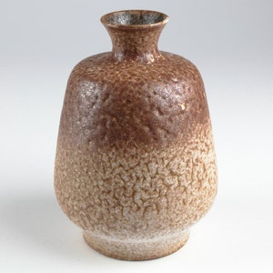 Studio ceramic vase by Kiessling, brown white, signed studio pottery, East Germany, mid century, vintage 50s ceramic vase