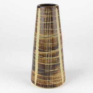 Mid Century Studio Keramik Vase von Coswig: Braunes Geometrisches Sgraffito, East Germany