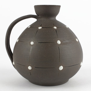 Mid Century Studio Pottery Vase: Dark Clay with White Dots, Andreas Urban, East Germany