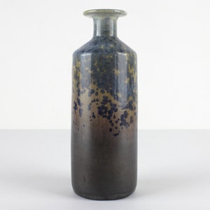 Wendelin Stahl studio ceramic vase, blue crystal glaze lichen green, west Germany, mid century, vintage
