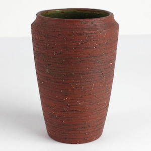 Seide Karrenberg Studio Keramik Vase, signiert studio pottery, rot strukturierter Ton, West Germany 70er Jahre, mid century, vintage