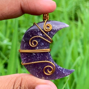 GRAPE AGATE Shape MOON Wirewrap copper