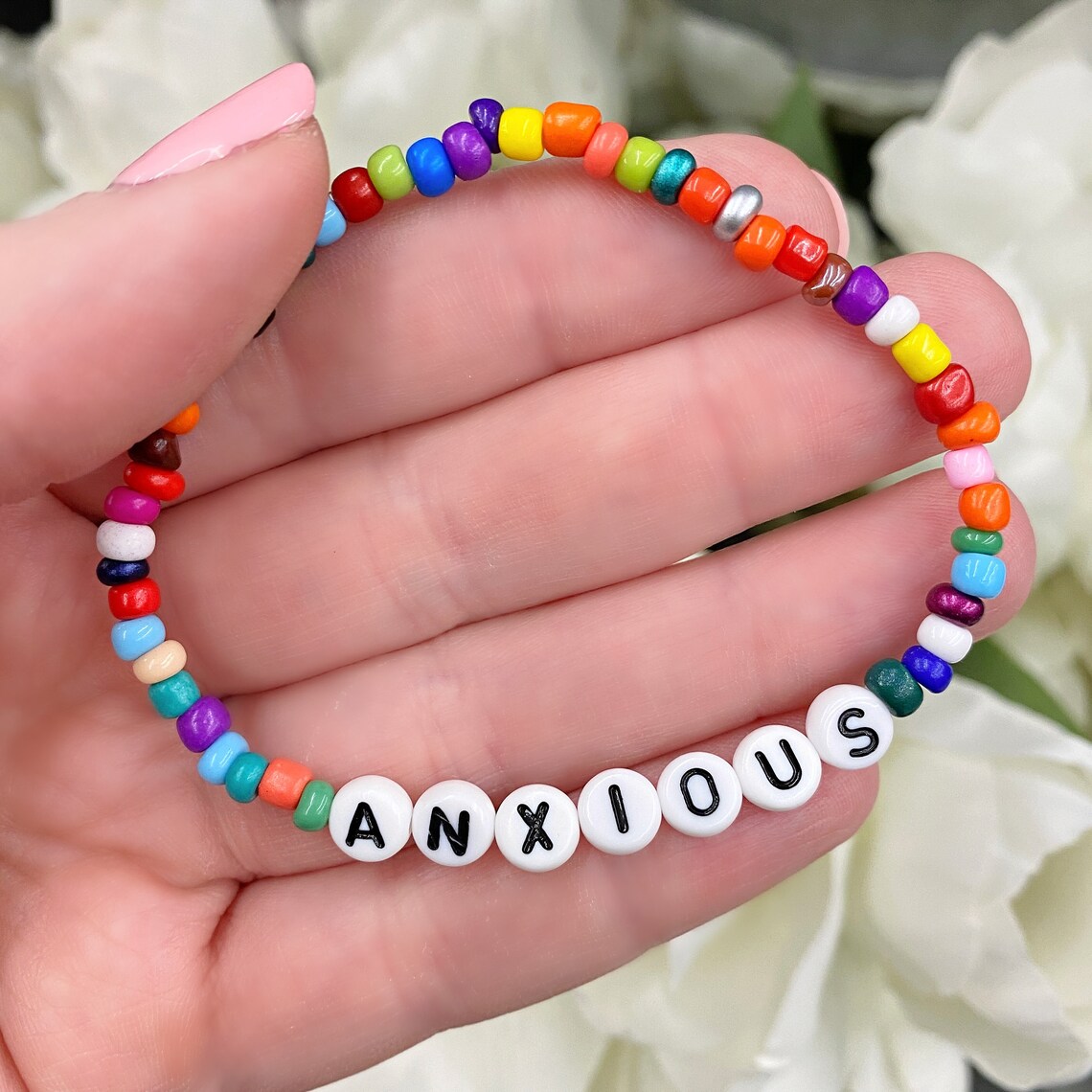 Anxious Bracelet Letter Bead Bracelet Anxiety Bracelet Etsy