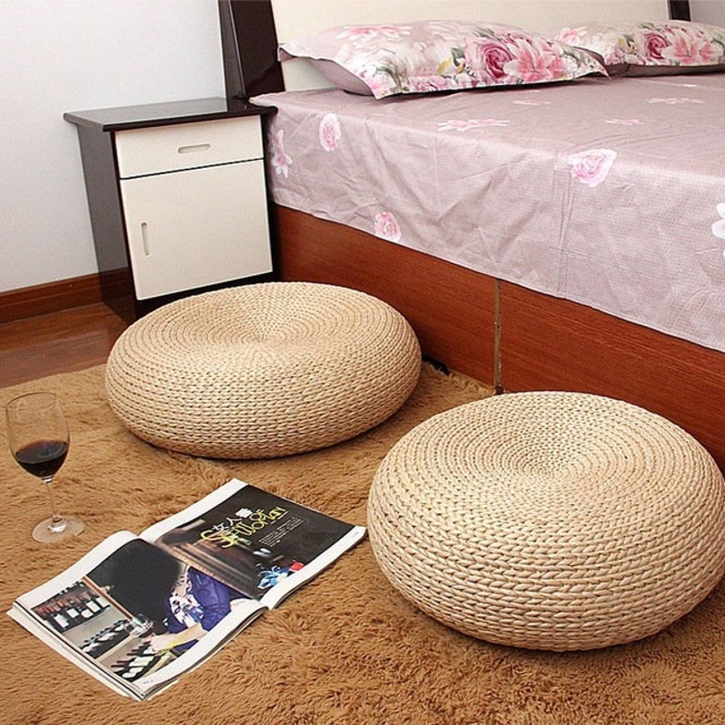Straw husk Round Tatami Floor Cushion ideal for Meditation Etsy