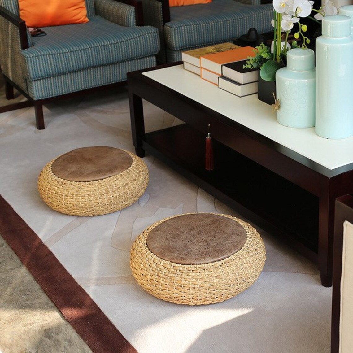Straw husk Round Tatami Floor Cushion Cushion for Meditation Etsy