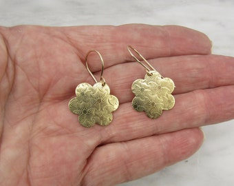 Flower Earrings with  14 karat gold fill ear wires, Textured Flower Earrings, Unique Gift for Her