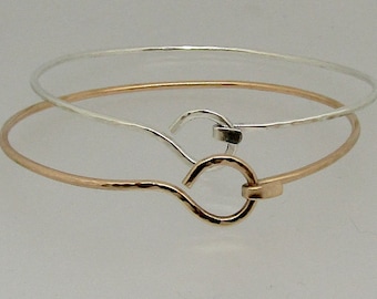 Hammered Hook Bangle Bracelet: 14k Gold Fill or Sterling Silver