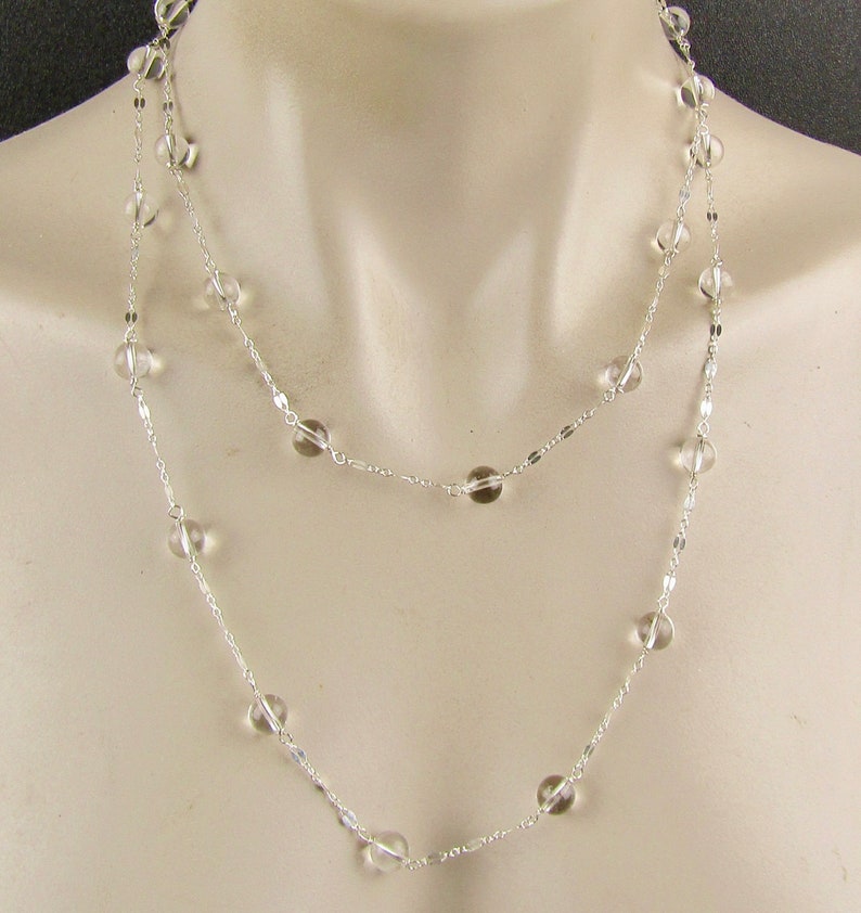 Long Sterling Silver and Clear Rock Quartz Crystals create this beautiful Necklace, it is 44 inches long and adjustable, a perfect gift image 10