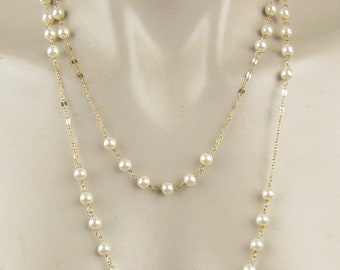 Delicate Long Gold and Pearl Necklace 44'' long with 6mm Pearls, Long Pearl and Gold necklace, Ivory Pearls and Gold Necklace, Long Pearls