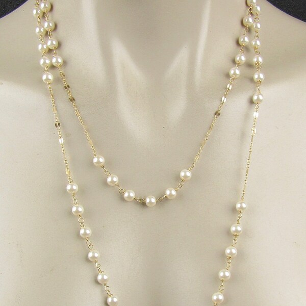 Long Delicate Pearl Necklace Etsy