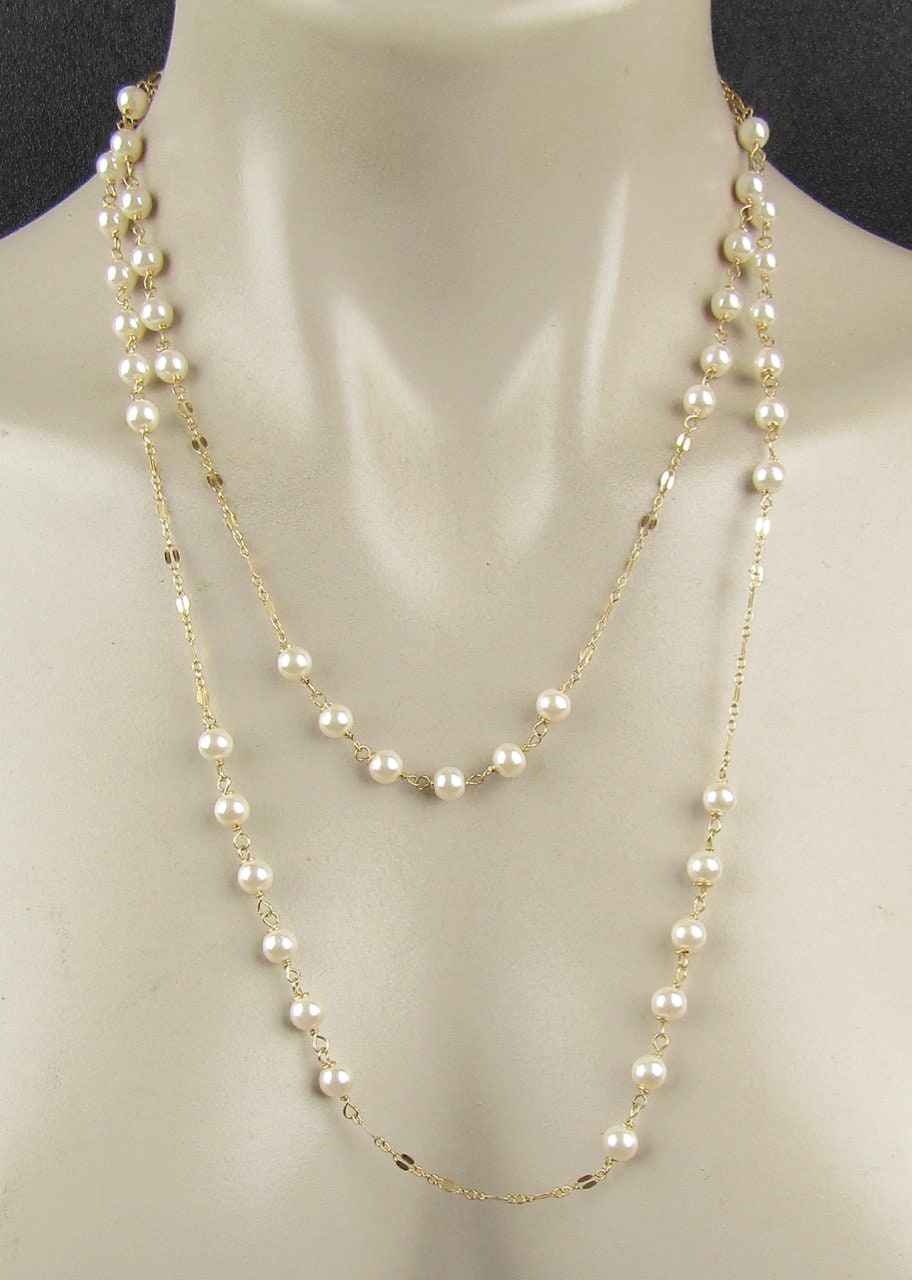  1920s Long Fake Pearls Necklace Layered Retro Vintage