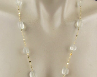 Sea Glass and  Gold Necklace 44 inches long, wear it long or double it, Sea Glass and Gold Chai  Necklace, Perfect gift