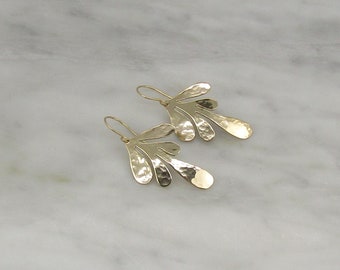 Gold  Vine Shaped Earrings, Hammered 14k Gold Filled Long Vine Earrings, Gold Jewelry make a grear Gift for Her
