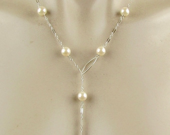 Choose your Length Sterling silver lariat, pearl lariat, adjustable necklace with pearls, 25, 30, or 40 inches Long, Great gift