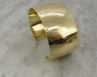 Textured Nugold Cuff Bracelet: Wide Golden Bracelet for Her